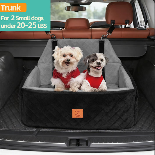ZVRpet 2-in-1 Pet Car Seat Double Car Dog Bed for Back Seat 29.5” Holds 1 Large Dog (up to 65 lbs) or 2 Small-Medium Dogs Comfortably Includes 2 Leashes