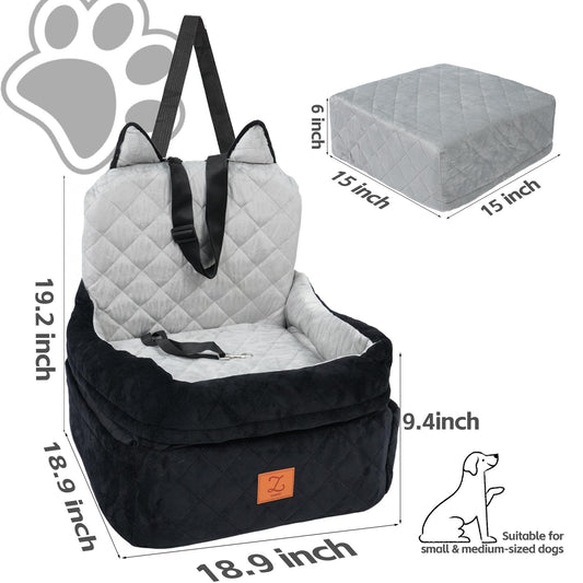 ZVRpet Pet Car Bed Gray & Black Fully Detachable and Washable Memory Foam Dog Car Seat Soft Fabric Easy to Install with Adjustable Straps Anti-Slip Bottom Cover for Back Seat for Car SUV Outdoor Travel Pet Carrier