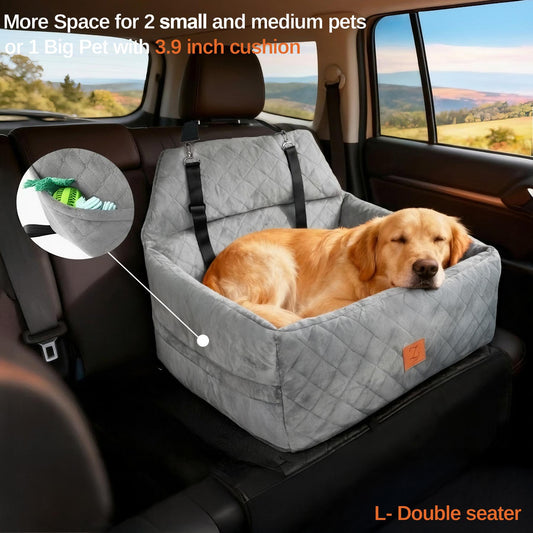 ZVRpet 2-in-1 Pet Car Seat All Gray Double Car Dog Bed for Back Seat 29.5” Holds 1 Large Dog (up to 65 lbs) or 2 Small-Medium Dogs Comfortably Includes 2 Leashes