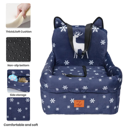 ZVRpet Limited Edition Snowy Reindeer Pet Car Seat Detachable & Washable Memory Foam Dog Seat Mat, Anti-Slip Car Seat Cover with Adjustable Straps for SUV/Travel, Outdoor Travel Essential Suitable for Small & Medium Dogs