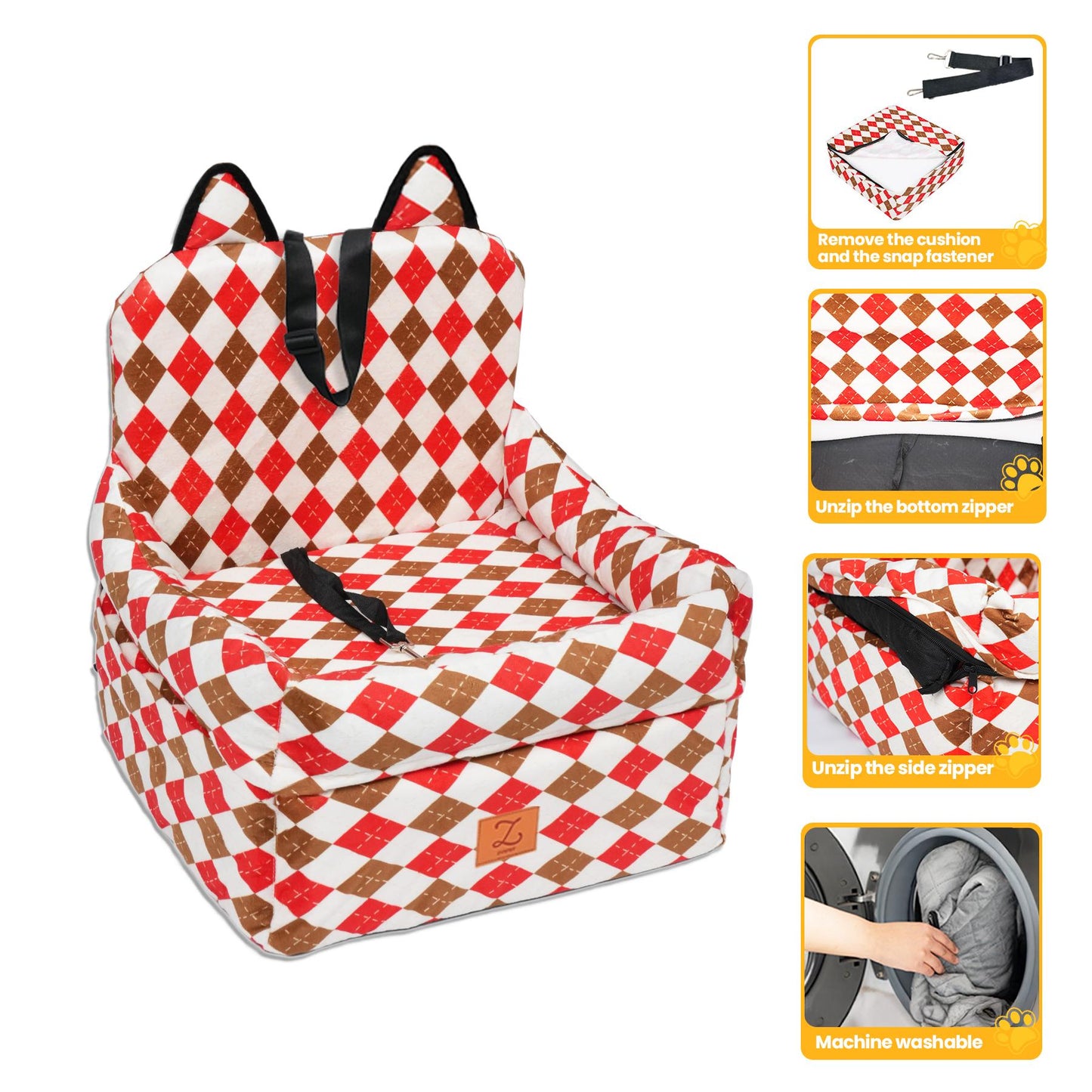 ZVRpet 2026 Spring/Summer Vitality Collection Plaid Noel Pet Car Seat Detachable & Washable Memory Foam Dog Seat Mat, Anti-Slip Car Seat Cover with Adjustable Straps for SUV/Travel, Suitable for Small & Medium Dogs