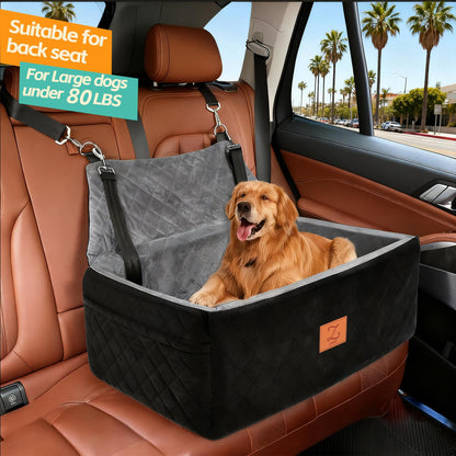 ZVRpet 2-in-1 Pet Car Seat Double Car Dog Bed for Back Seat  29.5”  Holds 1 Large Dog (up to 65 lbs) or 2 Small-Medium Dogs Comfortably Includes 2 Leashes