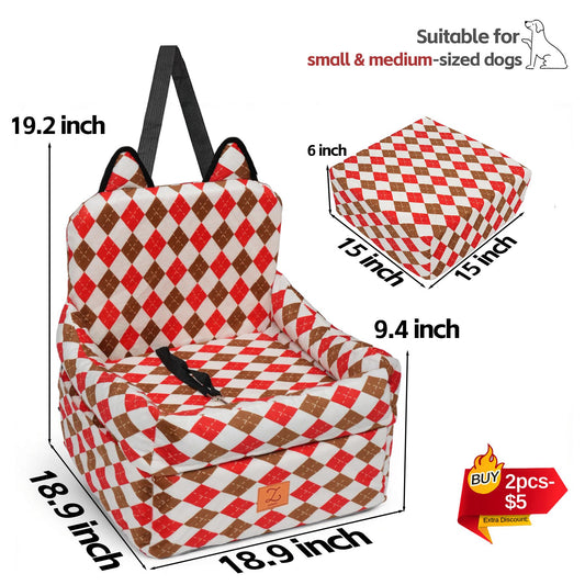 ZVRpet 2026 Spring/Summer Vitality Collection Plaid Noel Pet Car Seat Detachable & Washable Memory Foam Dog Seat Mat, Anti-Slip Car Seat Cover with Adjustable Straps for SUV/Travel, Suitable for Small & Medium Dogs