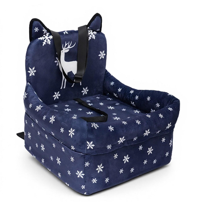 ZVRpet Limited Edition Snowy Reindeer Pet Car Seat Detachable & Washable Memory Foam Dog Seat Mat, Anti-Slip Car Seat Cover with Adjustable Straps for SUV/Travel, Outdoor Travel Essential Suitable for Small & Medium Dogs