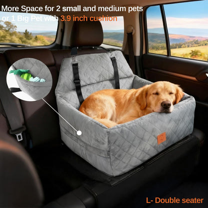 ZVRpet 2-in-1 Pet Car Seat All Gray Double Car Dog Bed for Back Seat  29.5”  Holds 1 Large Dog (up to 65 lbs) or 2 Small-Medium Dogs Comfortably Includes 2 Leashes