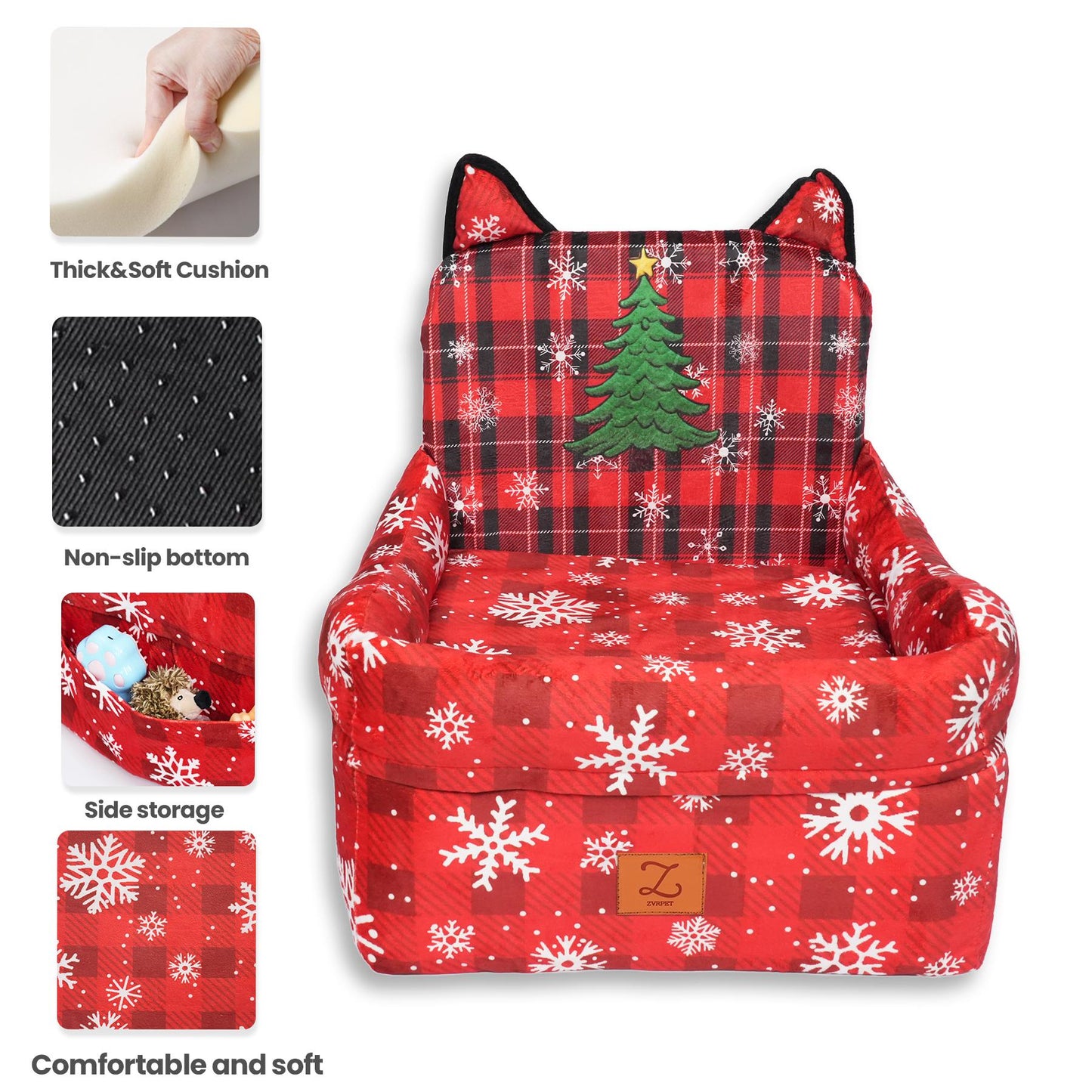 ZVRpet Limited Edition Pet Car Seat Red Tree Detachable & Washable Memory Foam, Anti-Slip Car Seat Cover with Adjustable Straps for SUV/Travel, Outdoor Travel Essential Suitable for Small & Medium Dogs