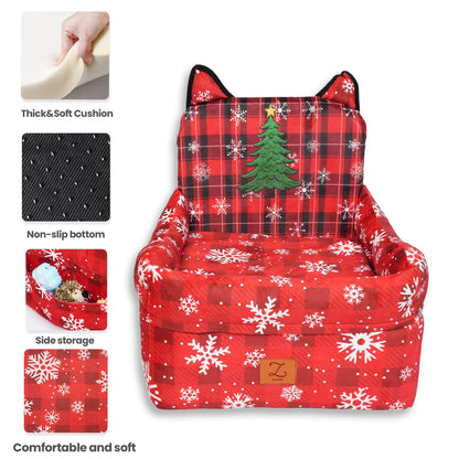 ZVRpet Limited Edition Pet Car Seat Red Tree Detachable & Washable Memory Foam, Anti-Slip Car Seat Cover with Adjustable Straps for SUV/Travel, Outdoor Travel Essential Suitable for Small & Medium Dogs