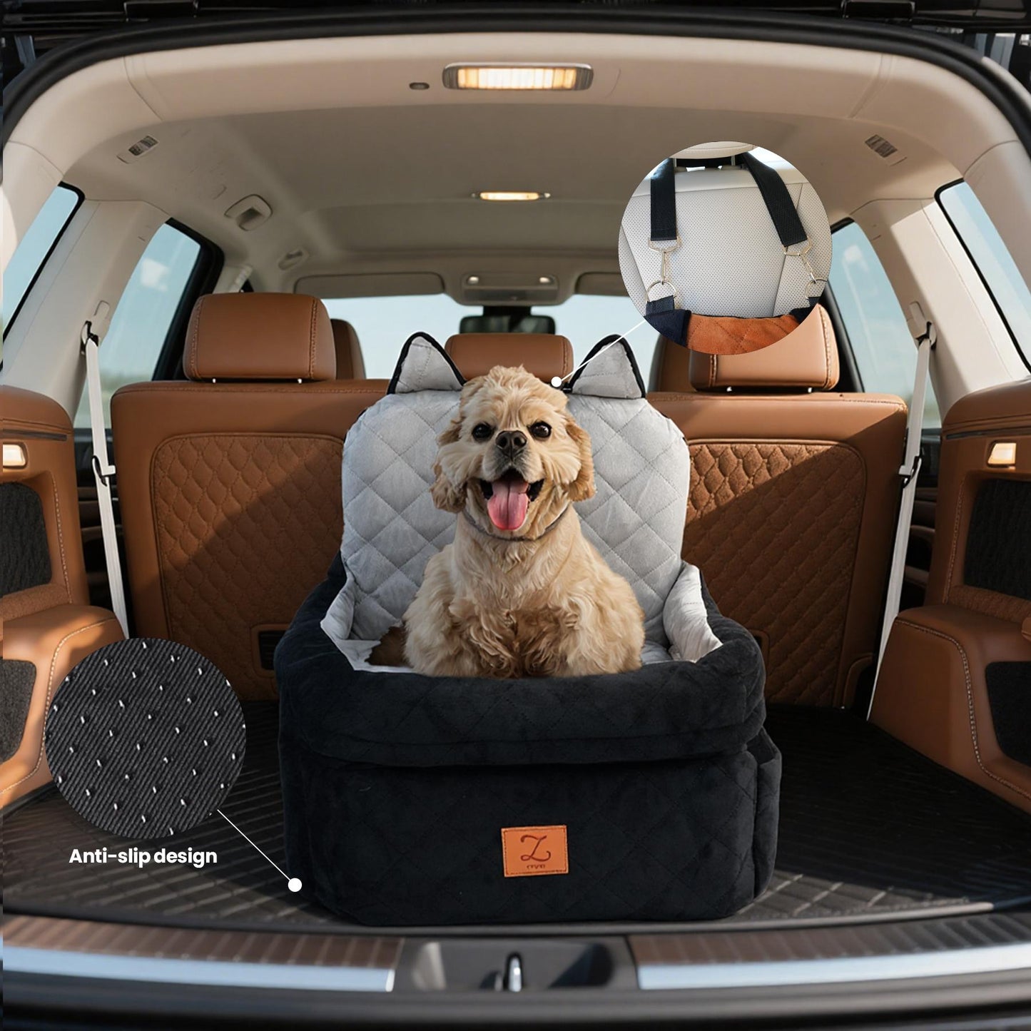 ZVRpet Pet Car Bed Gray & Black Fully Detachable and Washable Memory Foam Dog Car Seat Soft Fabric Easy to Install with Adjustable Straps Anti-Slip Bottom Cover for Back Seat for Car SUV Outdoor Travel Pet Carrier