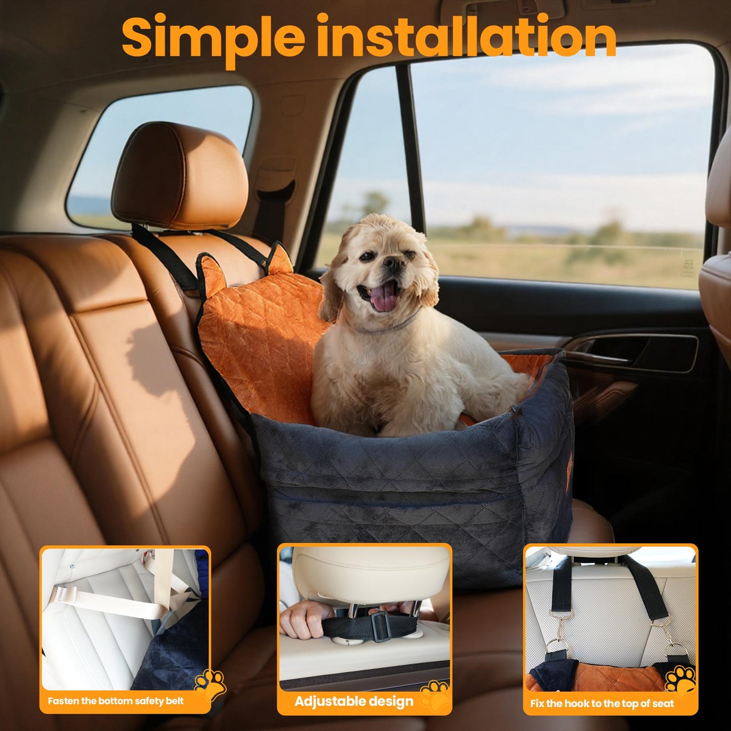 ZVRpet Pet Car Bed Gray Fully Detachable and Washable Memory Foam Covered Dog Car Seat Soft Fabric Easy to Install with Adjustable Straps Anti-Slip Bottom Cover for Back Seat  for Car SUV Outdoorfun Travel