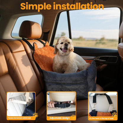 ZVRpet Pet Car Bed Gray & Black Fully Detachable and Washable Memory Foam Dog Car Seat Soft Fabric Easy to Install with Adjustable Straps Anti-Slip Bottom Cover for Back Seat for Car SUV Outdoor Travel Pet Carrier