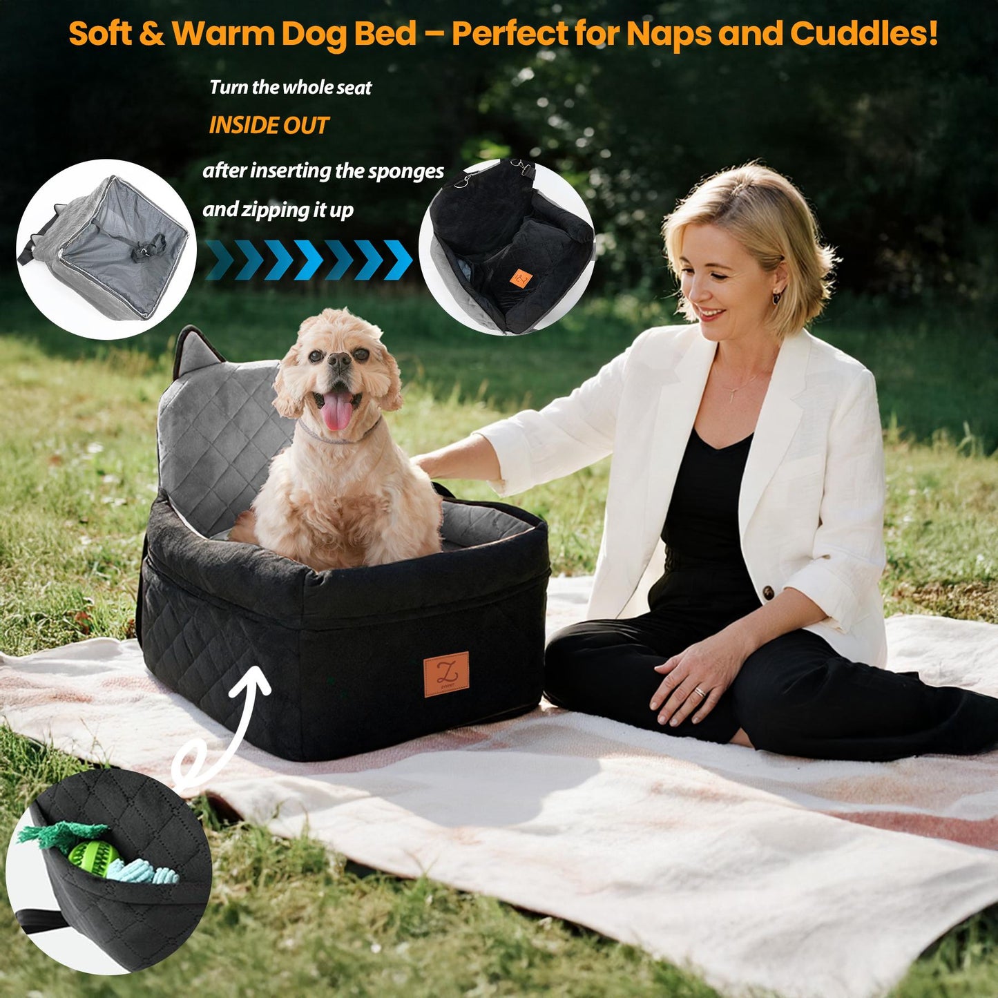 ZVRpet Pet Car Bed Gray & Black Fully Detachable and Washable Memory Foam Dog Car Seat Soft Fabric Easy to Install with Adjustable Straps Anti-Slip Bottom Cover for Back Seat for Car SUV Outdoor Travel Pet Carrier