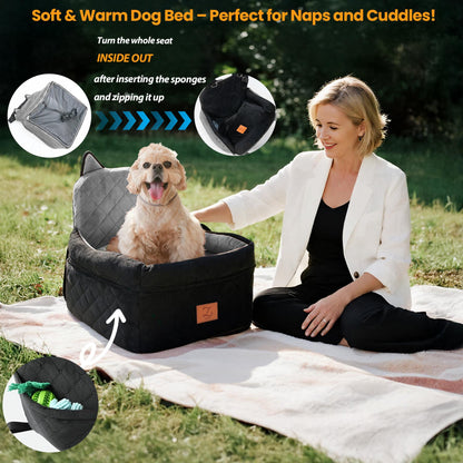ZVRpet Pet Car Bed Gray & Black Fully Detachable and Washable Memory Foam Dog Car Seat Soft Fabric Easy to Install with Adjustable Straps Anti-Slip Bottom Cover for Back Seat for Car SUV Outdoor Travel Pet Carrier