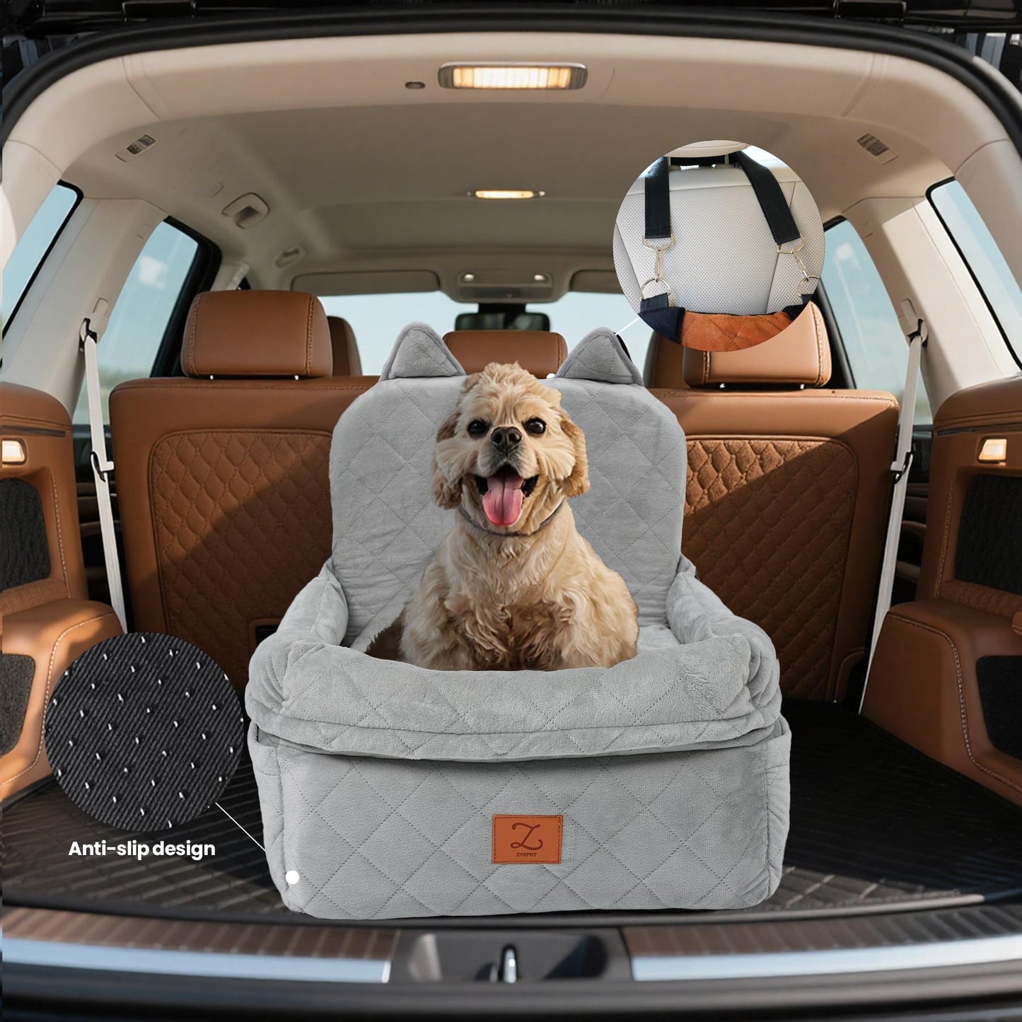 ZVRpet Pet Car Bed Gray Fully Detachable and Washable Memory Foam Covered Dog Car Seat Soft Fabric Easy to Install with Adjustable Straps Anti-Slip Bottom Cover for Back Seat  for Car SUV Outdoorfun Travel