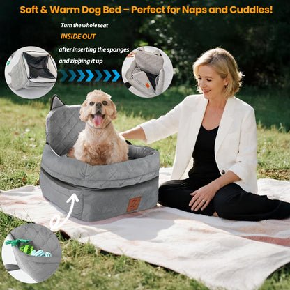 ZVRpet Pet Car Bed Gray Fully Detachable and Washable Memory Foam Covered Dog Car Seat Soft Fabric Easy to Install with Adjustable Straps Anti-Slip Bottom Cover for Back Seat  for Car SUV Outdoorfun Travel