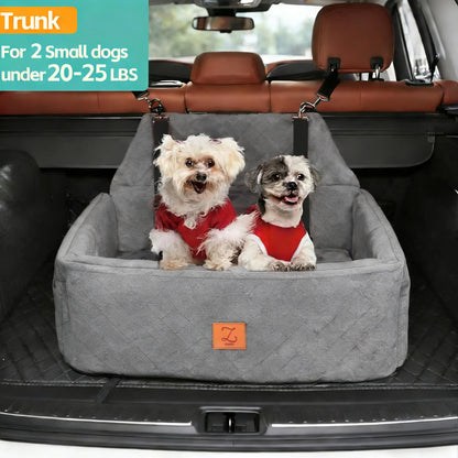 ZVRpet 2-in-1 Pet Car Seat All Gray Double Car Dog Bed for Back Seat  29.5”  Holds 1 Large Dog (up to 65 lbs) or 2 Small-Medium Dogs Comfortably Includes 2 Leashes