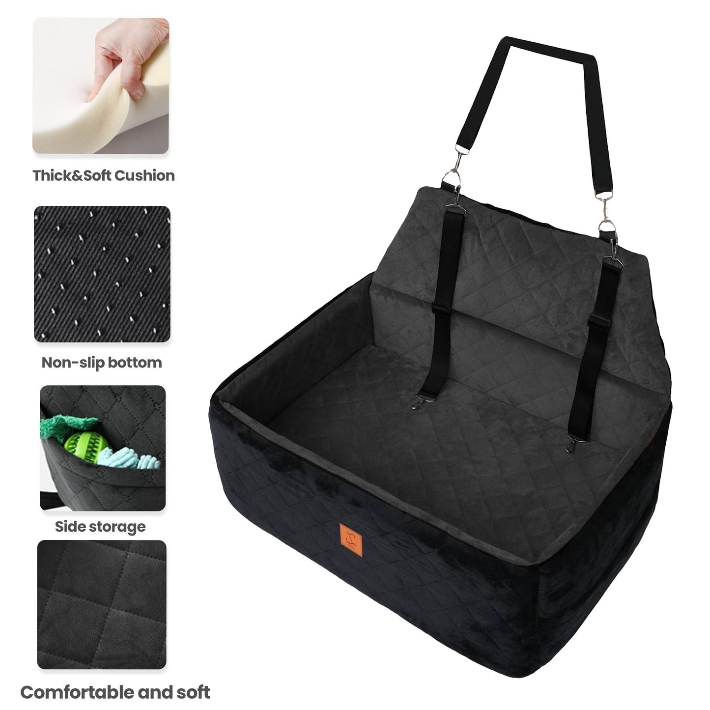 ZVRpet 2-in-1 Pet Car Seat All Black Double Car Dog Bed for Back Seat  29.5”  Holds 1 Large Dog (up to 65 lbs) or 2 Small-Medium Dogs Comfortably Includes 2 Leashes