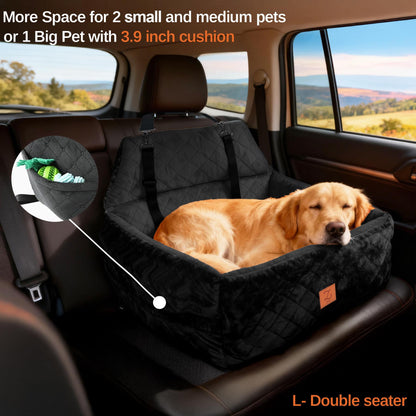 ZVRpet 2-in-1 Pet Car Seat All Black Double Car Dog Bed for Back Seat  29.5”  Holds 1 Large Dog (up to 65 lbs) or 2 Small-Medium Dogs Comfortably Includes 2 Leashes