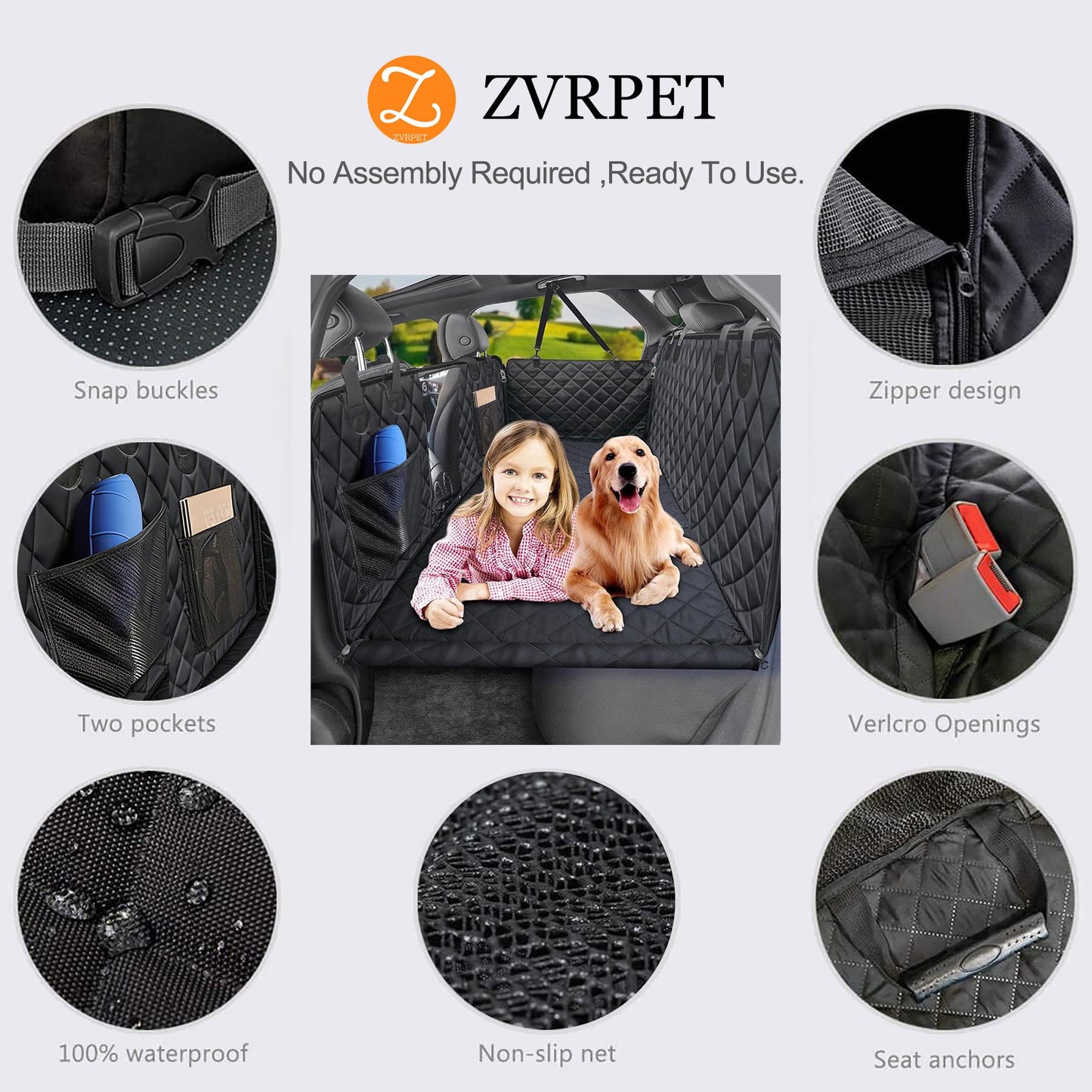 ZVRpet Dog Car Seat Cover with Mesh Window  Waterproof & Scratch-Resistant Pet Hammock for Back Seat High-Strength PP Support Board Undeformable Heavy Duty Non-Slip Protector for SUVs & Trucks Large Size Summervibes petlovers