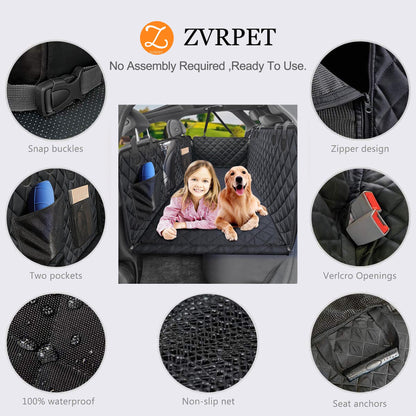 ZVRpet Dog Car Seat Cover with Mesh Window  Waterproof & Scratch-Resistant Pet Hammock for Back Seat High-Strength PP Support Board Undeformable Heavy Duty Non-Slip Protector for SUVs & Trucks Large Size Summervibes petlovers