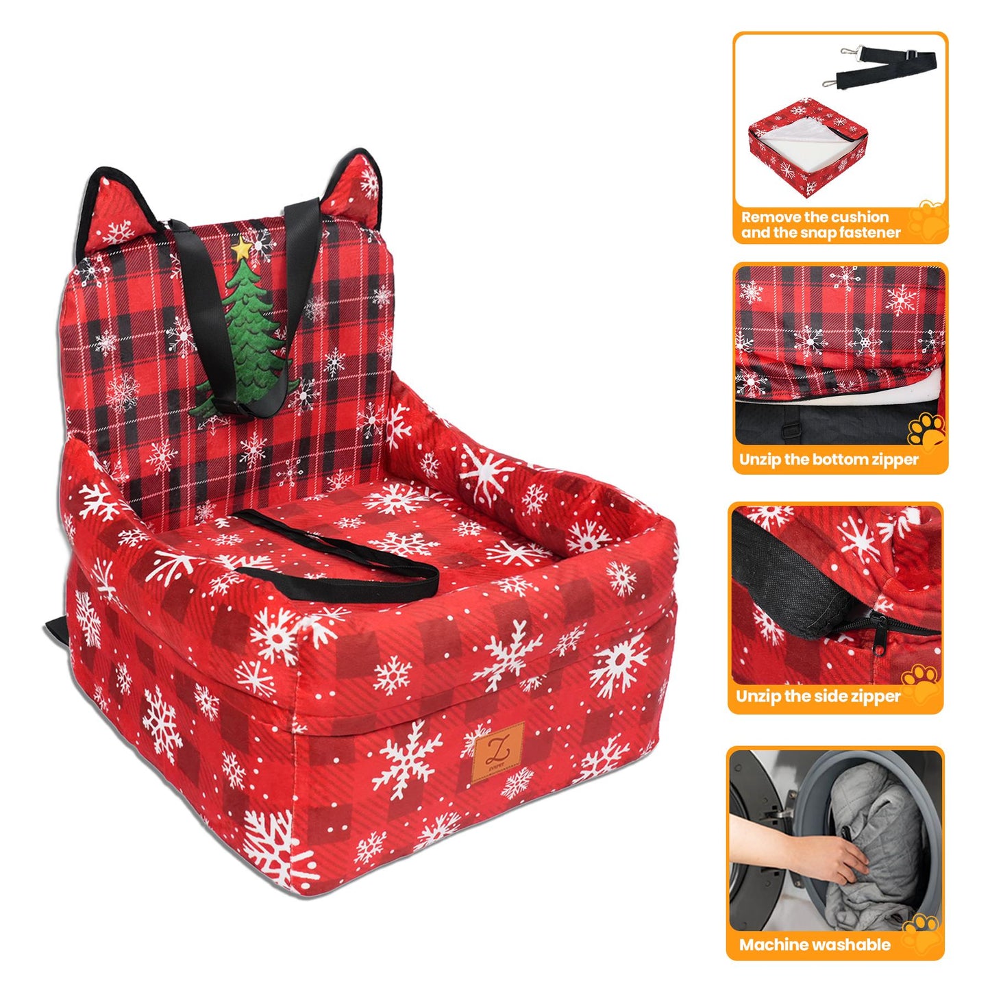 ZVRpet Limited Edition Pet Car Seat Red Tree Detachable & Washable Memory Foam, Anti-Slip Car Seat Cover with Adjustable Straps for SUV/Travel, Outdoor Travel Essential Suitable for Small & Medium Dogs