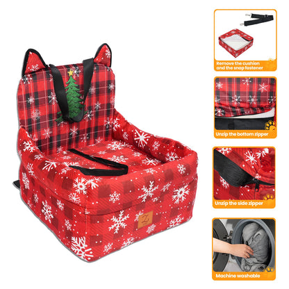 ZVRpet Limited Edition Pet Car Seat Red Tree Detachable & Washable Memory Foam, Anti-Slip Car Seat Cover with Adjustable Straps for SUV/Travel, Outdoor Travel Essential Suitable for Small & Medium Dogs