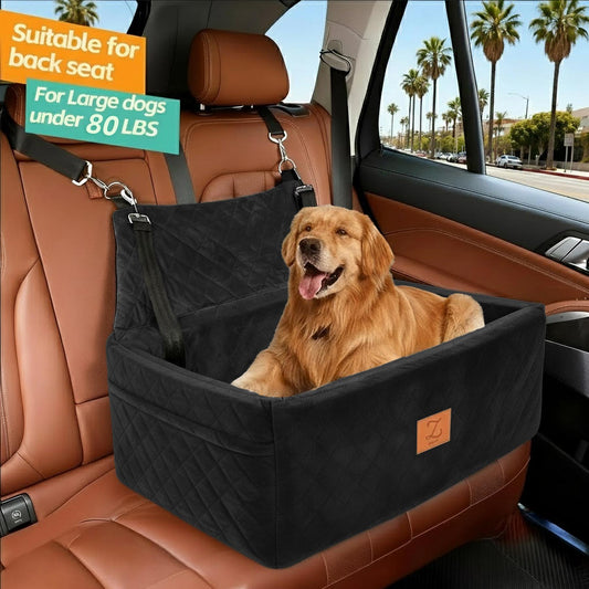 ZVRpet 2-in-1 Pet Car Seat All Black Double Car Dog Bed for Back Seat  29.5”  Holds 1 Large Dog (up to 65 lbs) or 2 Small-Medium Dogs Comfortably Includes 2 Leashes