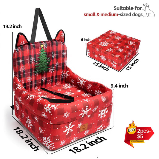 ZVRpet Limited Edition Pet Car Seat Red Tree Detachable & Washable Memory Foam, Anti-Slip Car Seat Cover with Adjustable Straps for SUV/Travel, Outdoor Travel Essential Suitable for Small & Medium Dogs