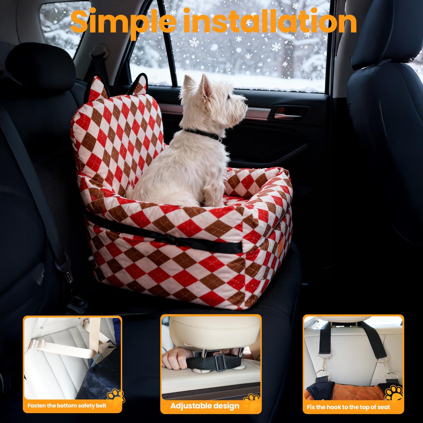 ZVRpet 2026 Spring/Summer Vitality Collection Plaid Noel Pet Car Seat Detachable & Washable Memory Foam Dog Seat Mat, Anti-Slip Car Seat Cover with Adjustable Straps for SUV/Travel, Suitable for Small & Medium Dogs