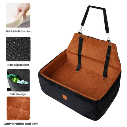 ZVRpet 2-in-1 Pet Car Seat Black&Orange Double Car Dog Bed for Back Seat  29.5”  Holds 1 Large Dog (up to 65 lbs) or 2 Small-Medium Dogs Comfortably Includes 2 Leashes