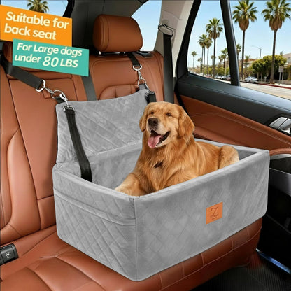 ZVRpet 2-in-1 Pet Car Seat All Gray Double Car Dog Bed for Back Seat  29.5”  Holds 1 Large Dog (up to 65 lbs) or 2 Small-Medium Dogs Comfortably Includes 2 Leashes