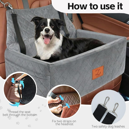 ZVRpet 2-in-1 Pet Car Seat All Gray Double Car Dog Bed for Back Seat  29.5”  Holds 1 Large Dog (up to 65 lbs) or 2 Small-Medium Dogs Comfortably Includes 2 Leashes
